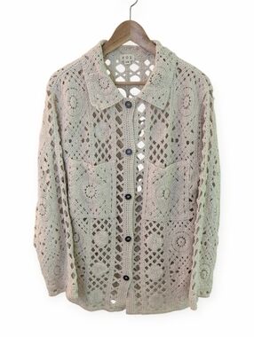 POL Cream Crochet Openwork Button-Up Cardigan Shacket OS